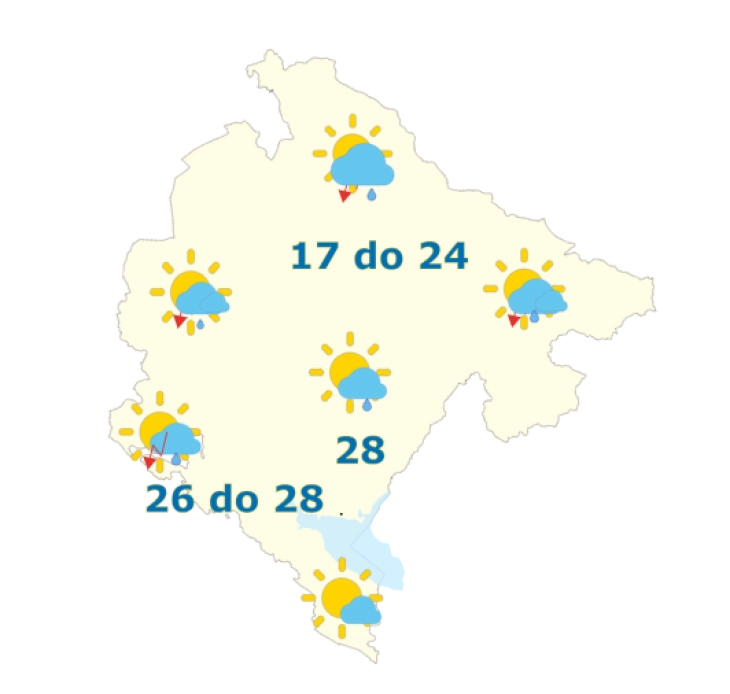 Sjutra promjenljivo oblačno, povremeno kiša ili pljusak sa grmljavinom
